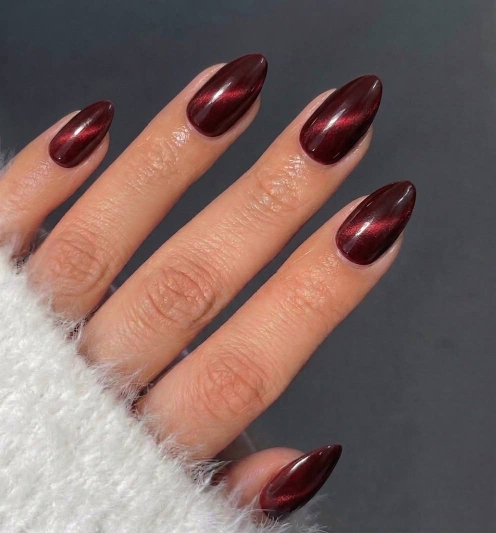 Deep Rose Cat-Eye Almond Press-On Nails - 24PCs