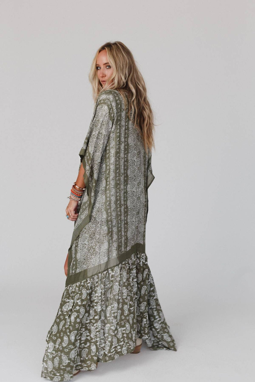 Paisley Tapestry Free Flow Duster Kimono - Olive