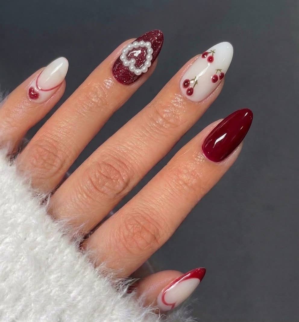 Gradient Heart and Bow French Tip Press-On Nails - 24PCs