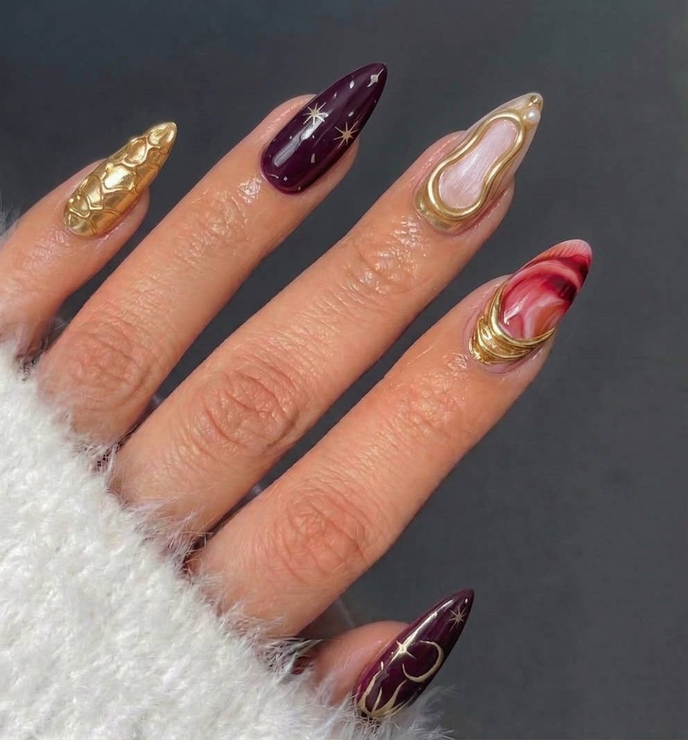 Gilded Purple Starburst Gradient Press-On Nails - 24PCs