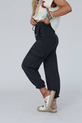 So Laid Back Textured Drawstring Pants - Charcoal
