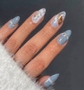 Dimensional Striped Haze Blue Press-On Nails - 24PCs