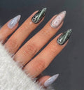 Silver Peach Blossom Cat-Eye Almond Press-On Nails - 24PCs