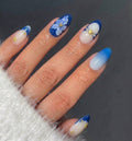 Iridescent Blue Marble and Pearl Accent Press-On Nails