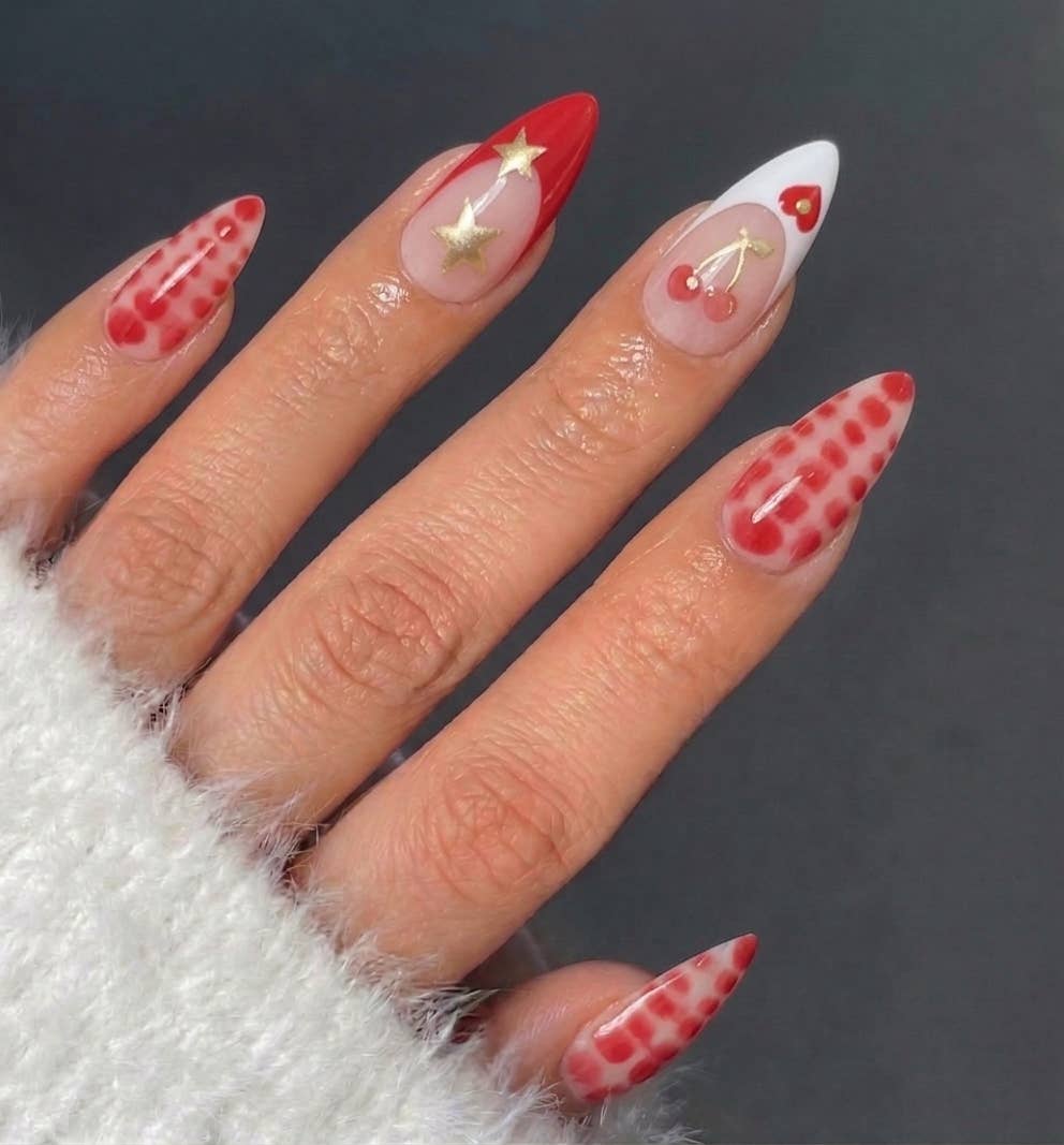 Gilded Star Cherry French Press-On Nails - 24PCs
