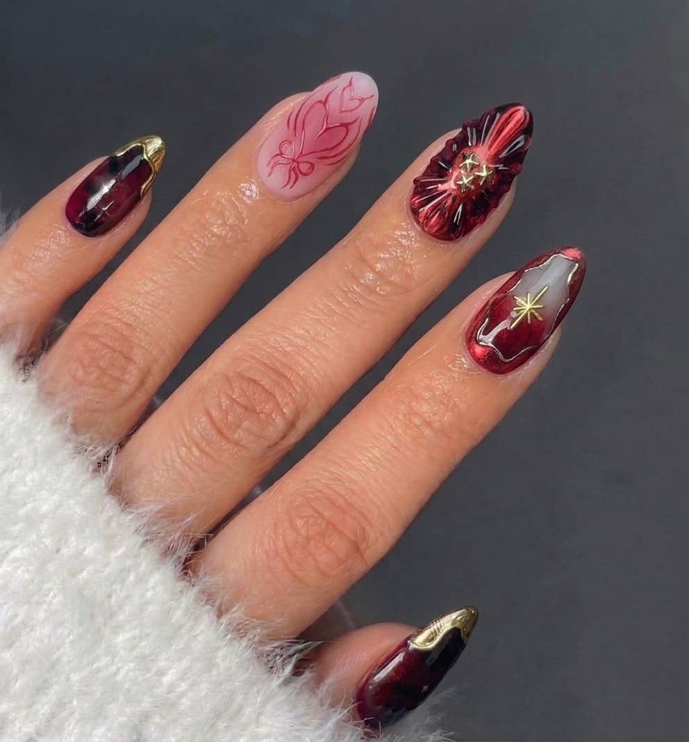 Celestial Starry Smudge Almond Press-On Nails - 24PCs