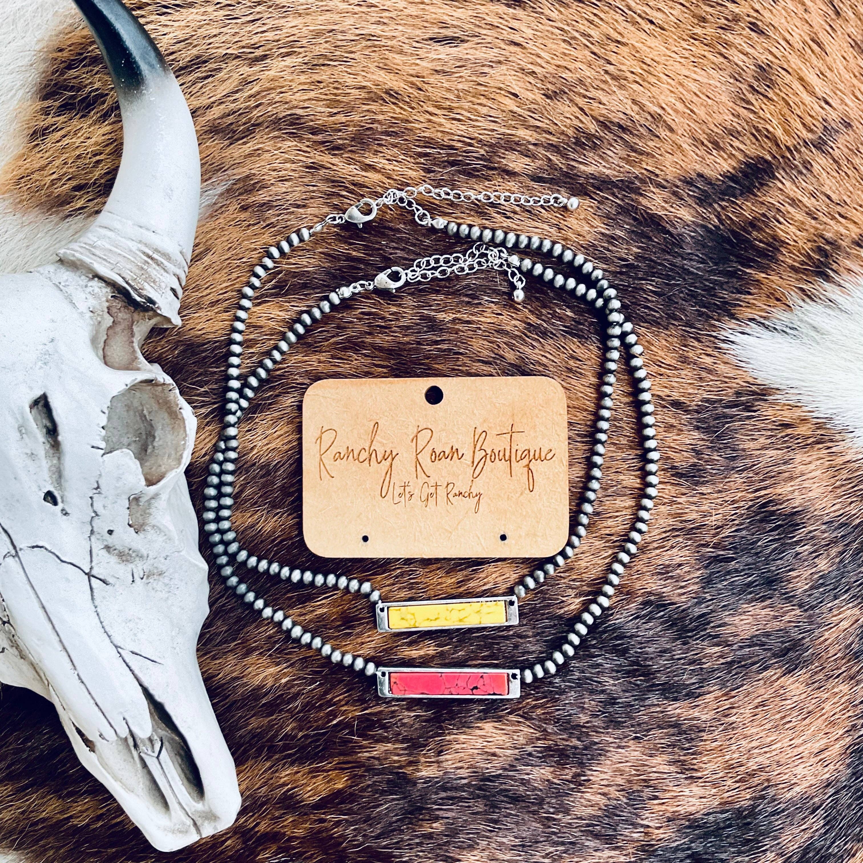 Western Stone Bar Pendant Choker Necklace