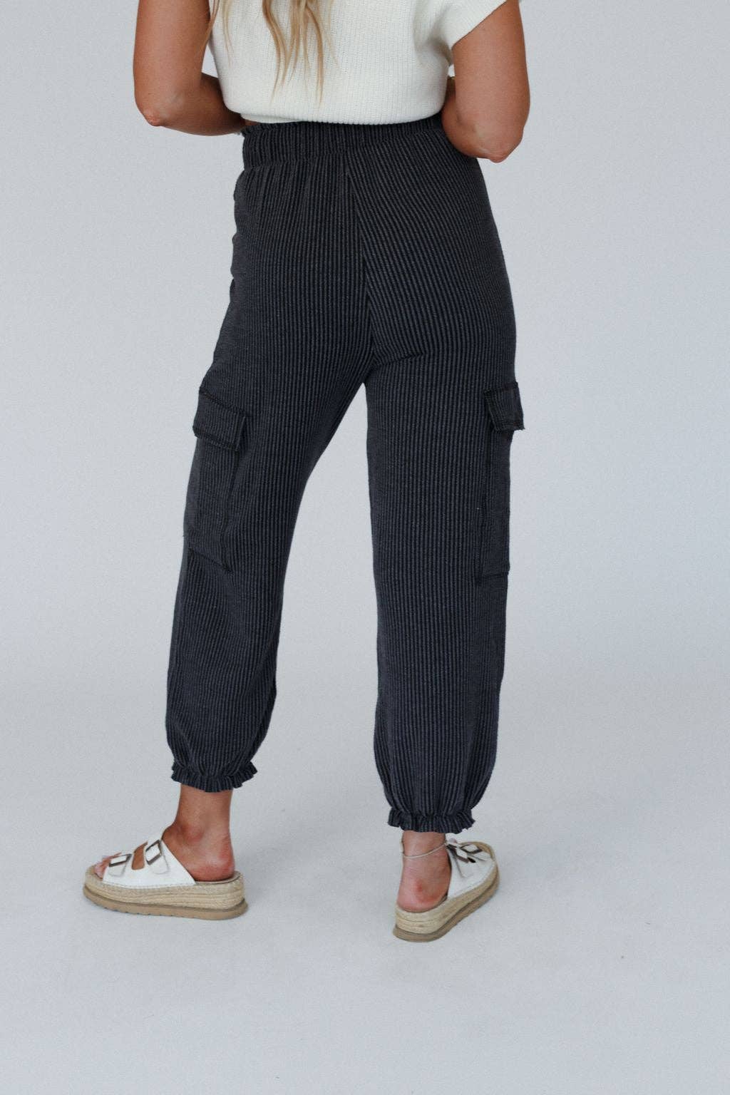 So Laid Back Textured Drawstring Pants - Charcoal