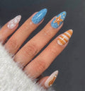 Oceanic Wave and Pearl Accent Press-On Nails - 24PCs