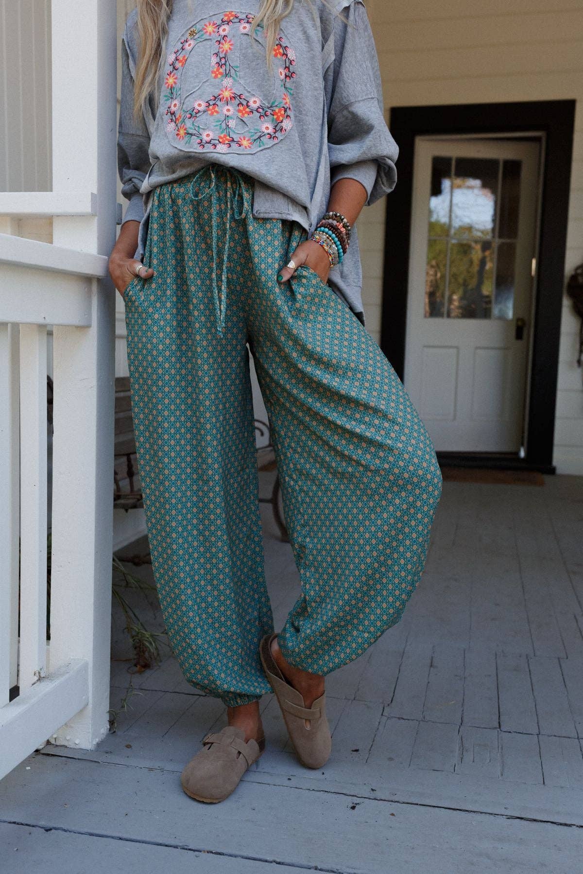 Mystic Mirage Printed Joggers - Teal