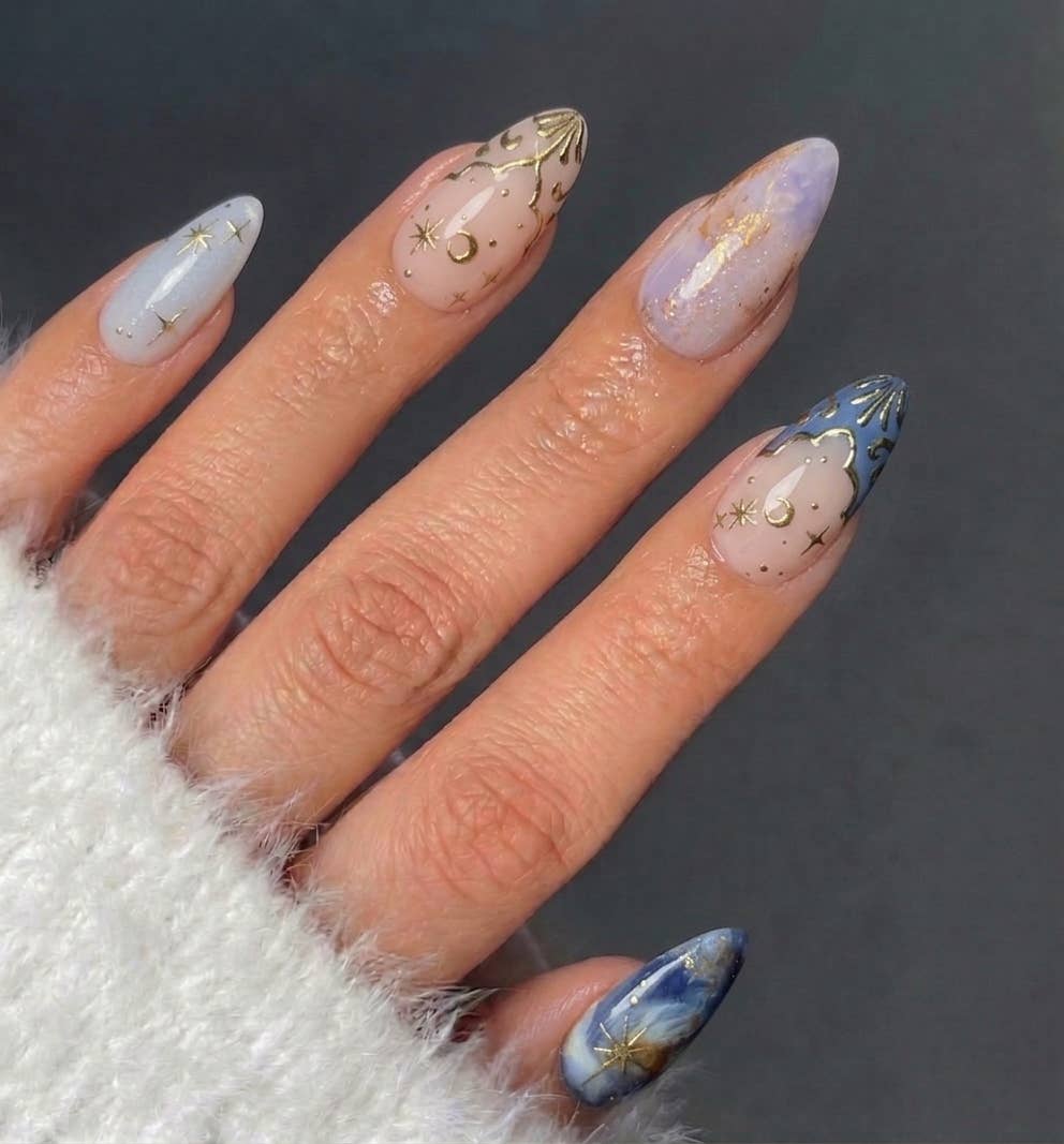 Celestial Cat-Eye Wavy French Press-On Nails - 24PCs