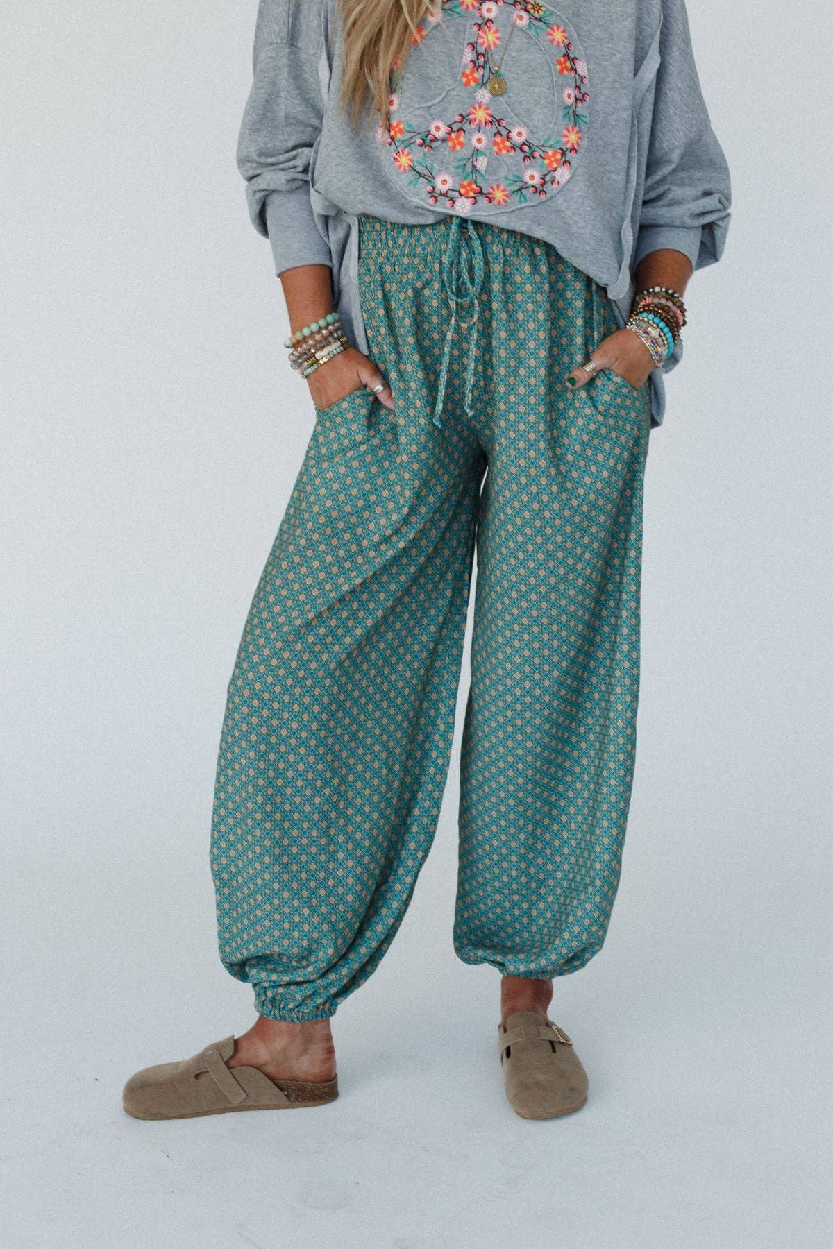 Mystic Mirage Printed Joggers - Teal